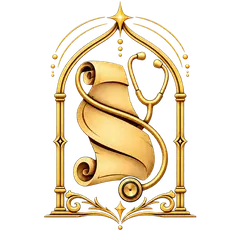 ScrubsAndScrolls gold scroll and stethoscope emblem